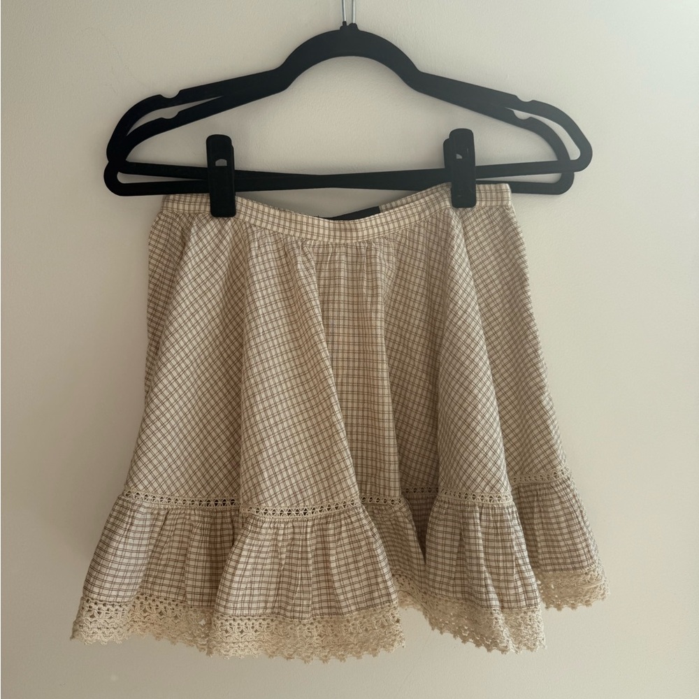 Zara Cream Tan Skater Mini Skirt with Ruffled Smocked Details